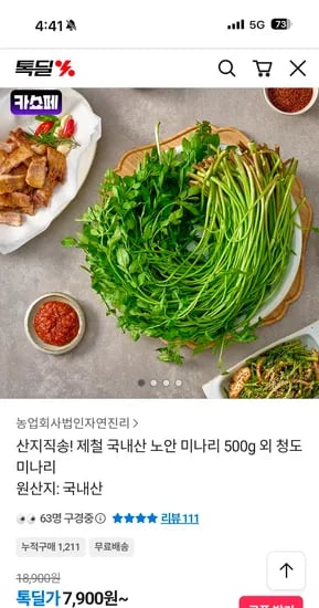 국내산 노안 미나리 500g