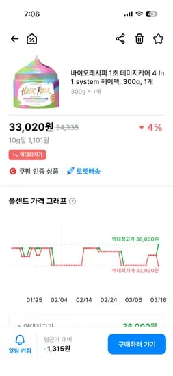 바이오레시피 마블헤어팩 300g 1개 역대최저가 33,020원