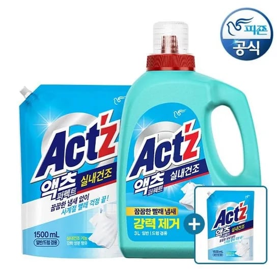 액츠 세탁세제 실내건조 3L 용기 1개+1.5L 리필 2개 13900원