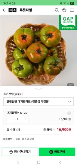 푸릇타임 대저 짭짤이 토마토 2.5kg S~2S 16,900원 무배