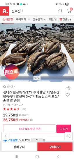 태양수산 왕특특대 활전복 5~7미 1kg+손질칼증정/26,750원