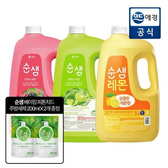 순샘 뽀드득 주방세제 3L 4개 + 400ml 증정 무배 15285원