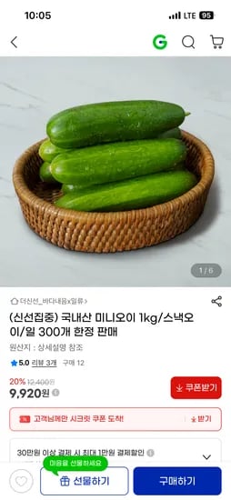 국내산 미니오이 1kg 9,920원