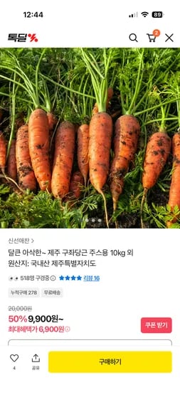 제주 구좌 당근 주스용 10kg (6,900원/무료)