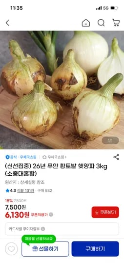 무안 황토밭 햇양파 3kg 6,130원