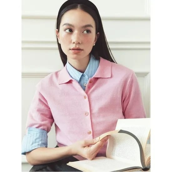 빈폴레이디스 B. my 코튼 울 T칼라 반소매 카디건 핑크 농협 무배 37,960원