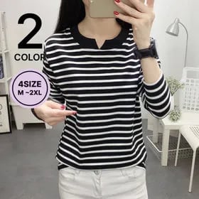 단가라 트임 라운드넥 긴팔 티셔츠