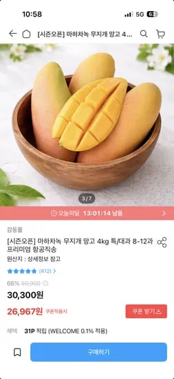마하차녹 무지개 망고 4kg 특대과 8-12과 26,967원
