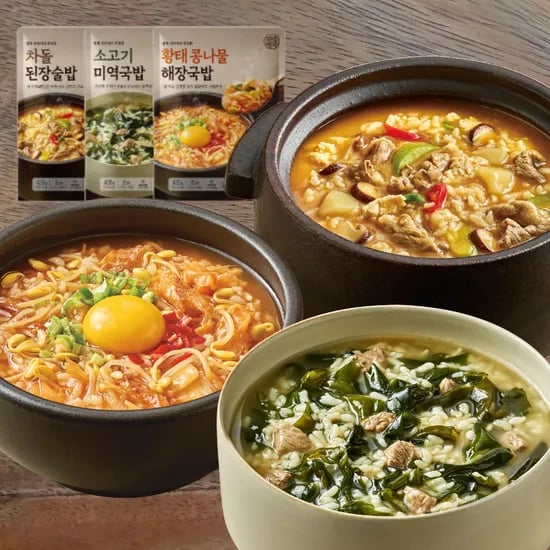 차돌된장술밥 2개+콩나물국밥 2개+소고기 미역국밥 2개 13,900원