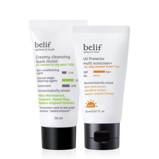 빌리프 크리미 클렌징 폼 모이스트 30mL + UV 프로텍터 멀티 선 스크린 20mL