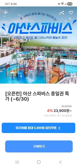아산스파비스 종일권 1매