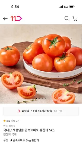 국내산 새콤달콤 완숙토마토 혼합외 다양 5kg