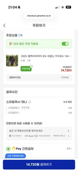 블랙 사파이어 포도 1.6kg