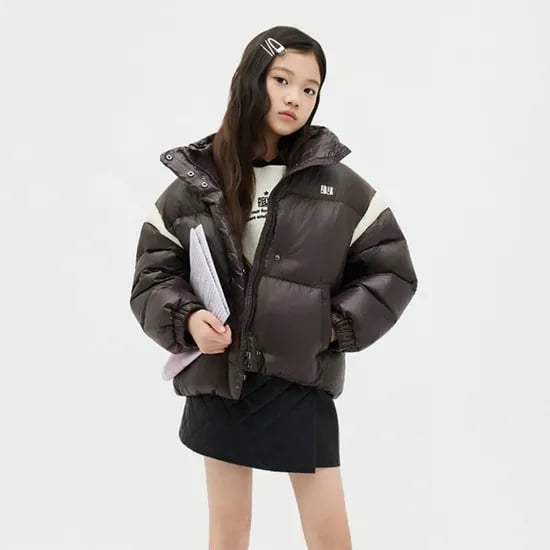 베네통 키즈 셔링 후드 롱다운