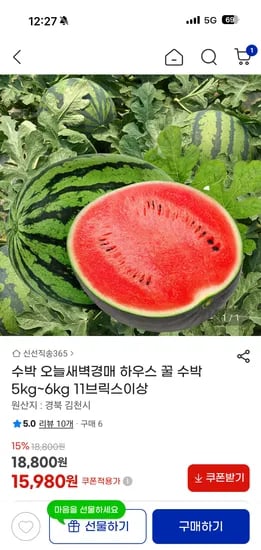 하우스 꿀 수박 외 다양 5kg~6kg, 11브릭스 이상, 총 11개