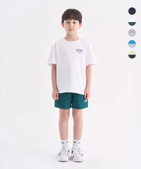 아웃도어프로덕츠키즈 에션셜 백그래픽 반팔티+우븐 포켓쇼츠 세트 35,100원