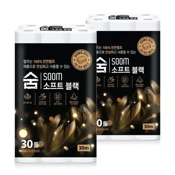 숨 소프트블랙 화장지 3겹 30M 30롤 2팩