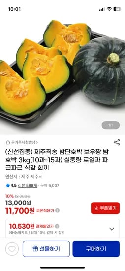 제주직송 밤단호박 3kg 10~15과 농카