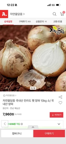 전라도 햇 양파 10kg 7,960원