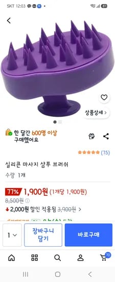 실리콘 샴푸브러쉬 1900원