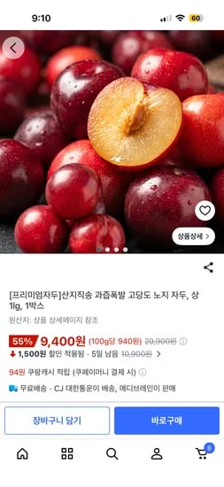 노지자두 1kg 9,400원