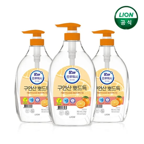 라이온코리아 참그린 구연산 뽀드득 주방세제 1kg 본품 3개 6,900원