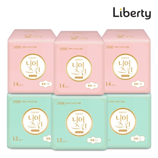 리버티 생리대 니어스킨 중형 14P 3팩+대형 12P 3팩 9,900원