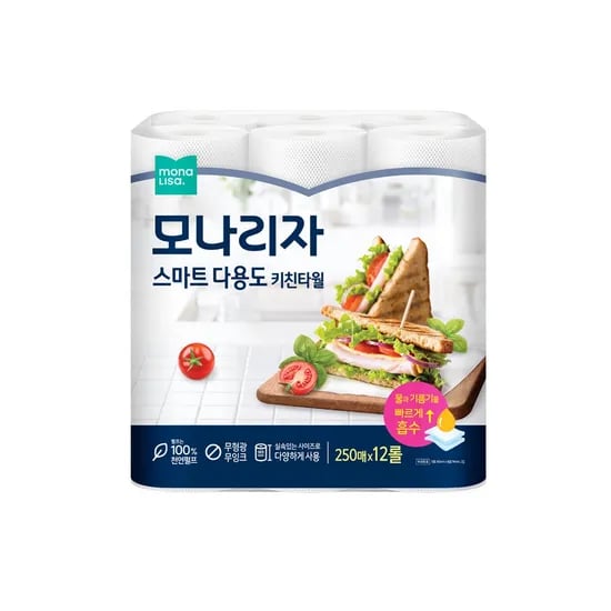 모나리자 스마트 다용도 키친타올, 250매, 12롤, 1팩 6,900원 초핫딜