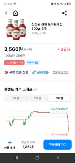 청정원 진한 토마토케찹  3개 3560원