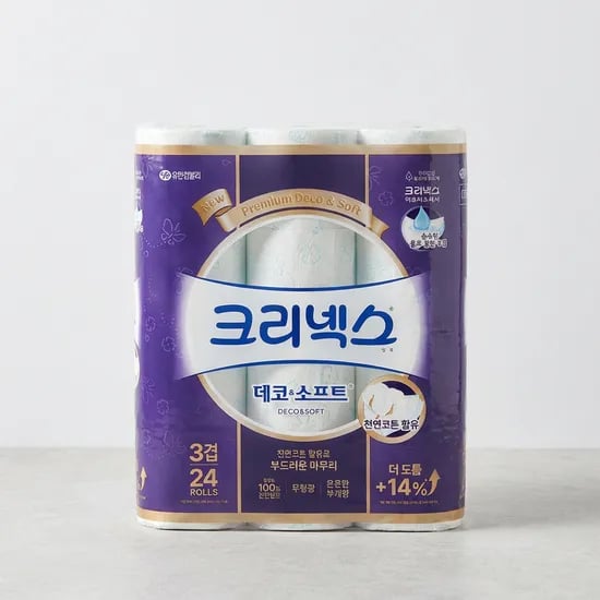 크리넥스 3겹 데코소프트 28m24롤×2팩 24,400원
