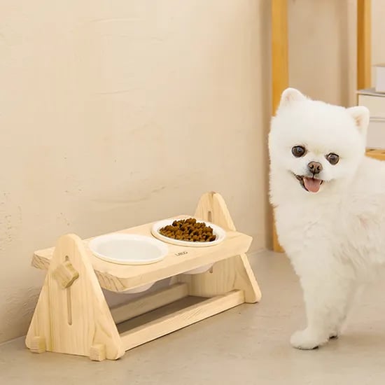 레토 원목 강아지 밥그릇 고양이 물그릇 식탁 식기 세트 각도 높이조절