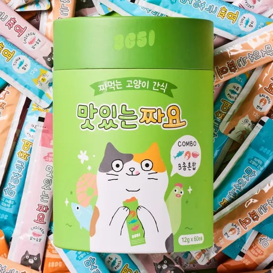 3651 맛있는 짜요 짜먹는 간식 고양이 캔 간식 대용량 3종 혼합, 12g, 60개