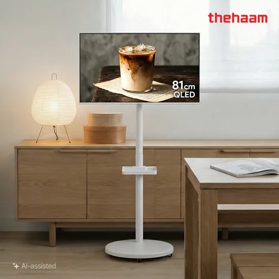 더함 이동식 이동형 삼탠바이미 스마트 구글 5.0 QLED 화이트 티비 81cm(32인치), 라이트, 직접설치