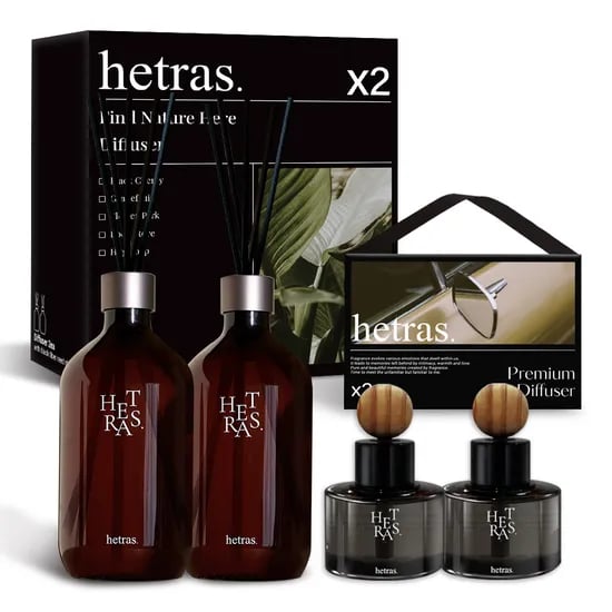 헤트라스 프리미엄 대용량 디퓨저 500ml 2개 +차량용 디퓨저 77ml 2개 선물세트