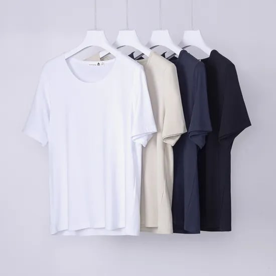 베이직하우스 2SET 여성 플로위 모달 스판 U넥 찰랑 릴렉스 반팔 티셔츠