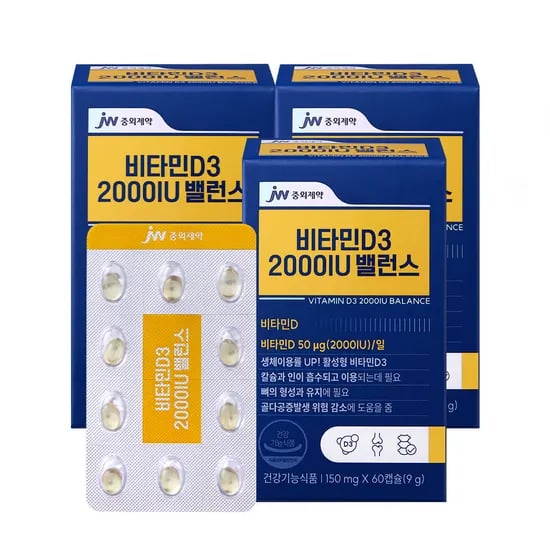 JW중외제약 비타민D3 2000IU 밸런스 고함량 150mg 60캡슐, 3개