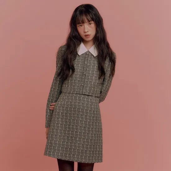 로엠 배색 카라 트위드 2in1 원피스 RMOWE49S12