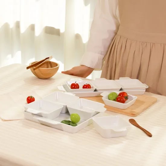세라믹 나눔 접시 볼 플레이팅 1인 식기세트 찬기 오븐 반찬 사각 손잡이 그릇 5P