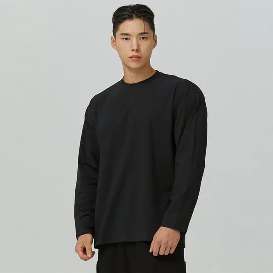 블랙몬스터핏 남자 무지 모달 긴팔티 운동 헬스 오버핏 티셔츠