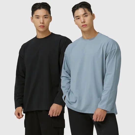 1+1 블랙몬스터핏 남자 무지 모달 긴팔 운동복 오버핏 짐웨어 헬스복