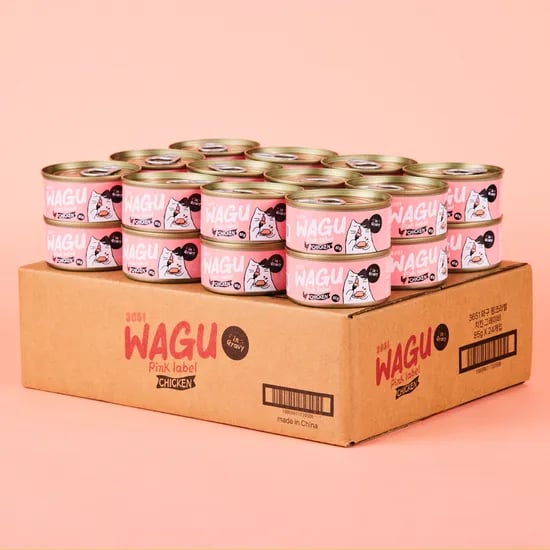 3651 와구 고양이 간식 습식캔 닭가슴살 핑크라벨, 85g, 24개