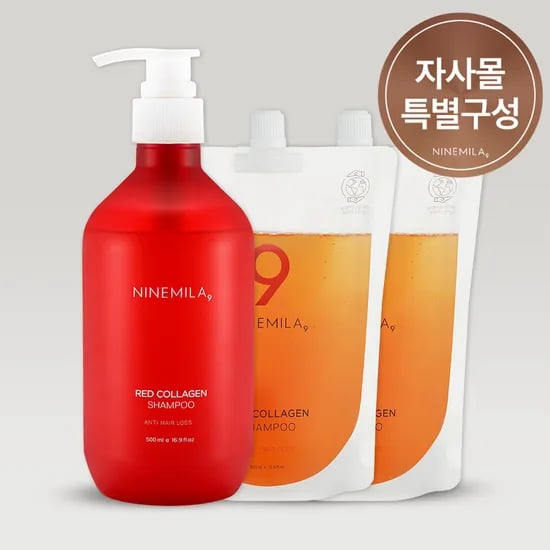 나인밀라 레드콜라겐 손상모발용 탈모샴푸 본품 (+ 리필 추가선택) 그린로즈향, 500ml, 3개