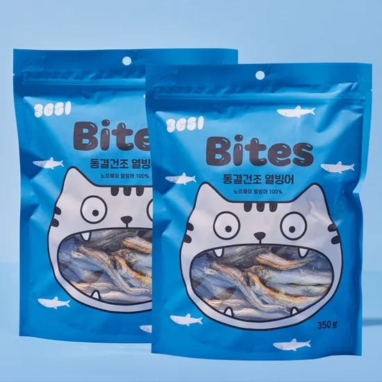 3651 바이츠 동결건조 대용량 고양이 트릿 간식 열빙어, 350g, 2개