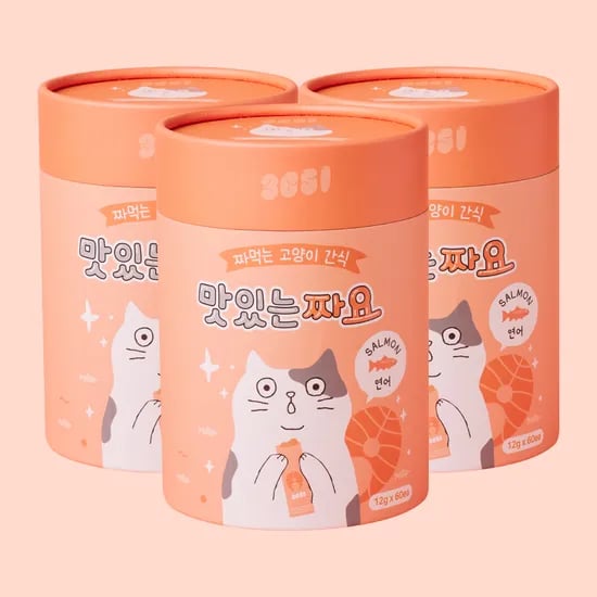 맛있는 짜요 짜먹는 간식 고양이 캔 간식 대용량 연어, 12g, 180개