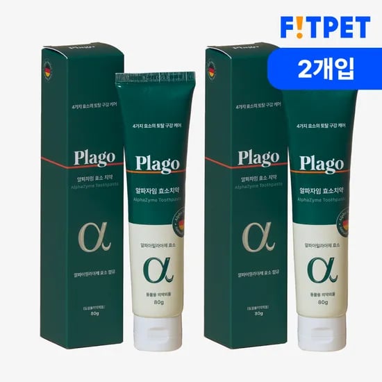 플라고 알파자임 강아지 고양이 효소 치약 닭고기맛 입냄새 치석 제거 80g, 2개
