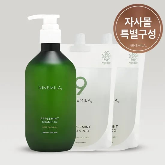 나인밀라 애플민트 지성두피용 탈모샴푸 본품 (+ 리필 추가선택) 레몬향, 500ml, 3개