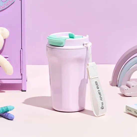 클리나 빨대 텀블러 보온보냉 스텐 캔디머그 텀블러 380ml, 퍼플민트