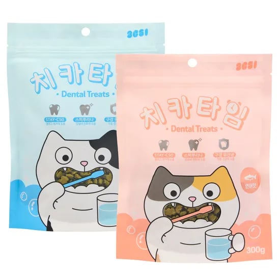 3651 치카타임 고양이 이빨과자 덴탈트릿 닭고기+연어, 300g, 2개