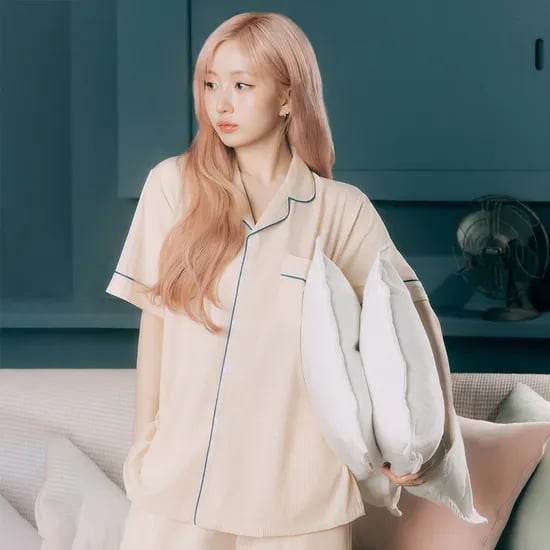 실크핏 클린 반팔 카라 커플 잠옷 세트 여름 홈웨어
