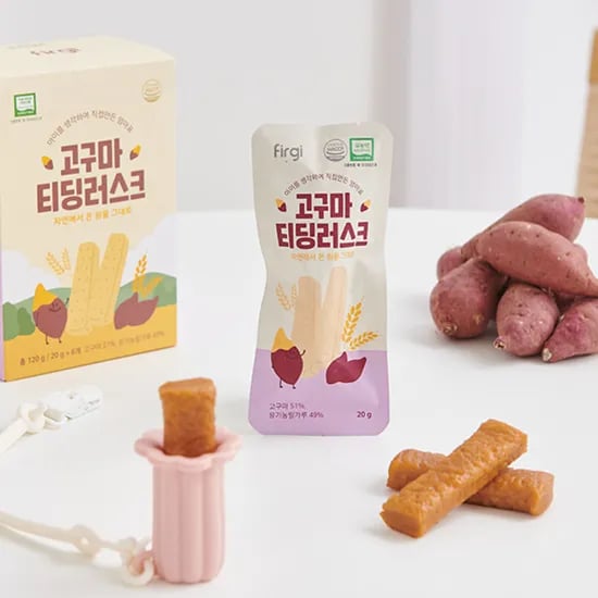 퍼기 유아 아기 간식 세트 고구마 티딩러스크 1BOX + 딸기홀더 1P  + 스트랩 롱 크림
